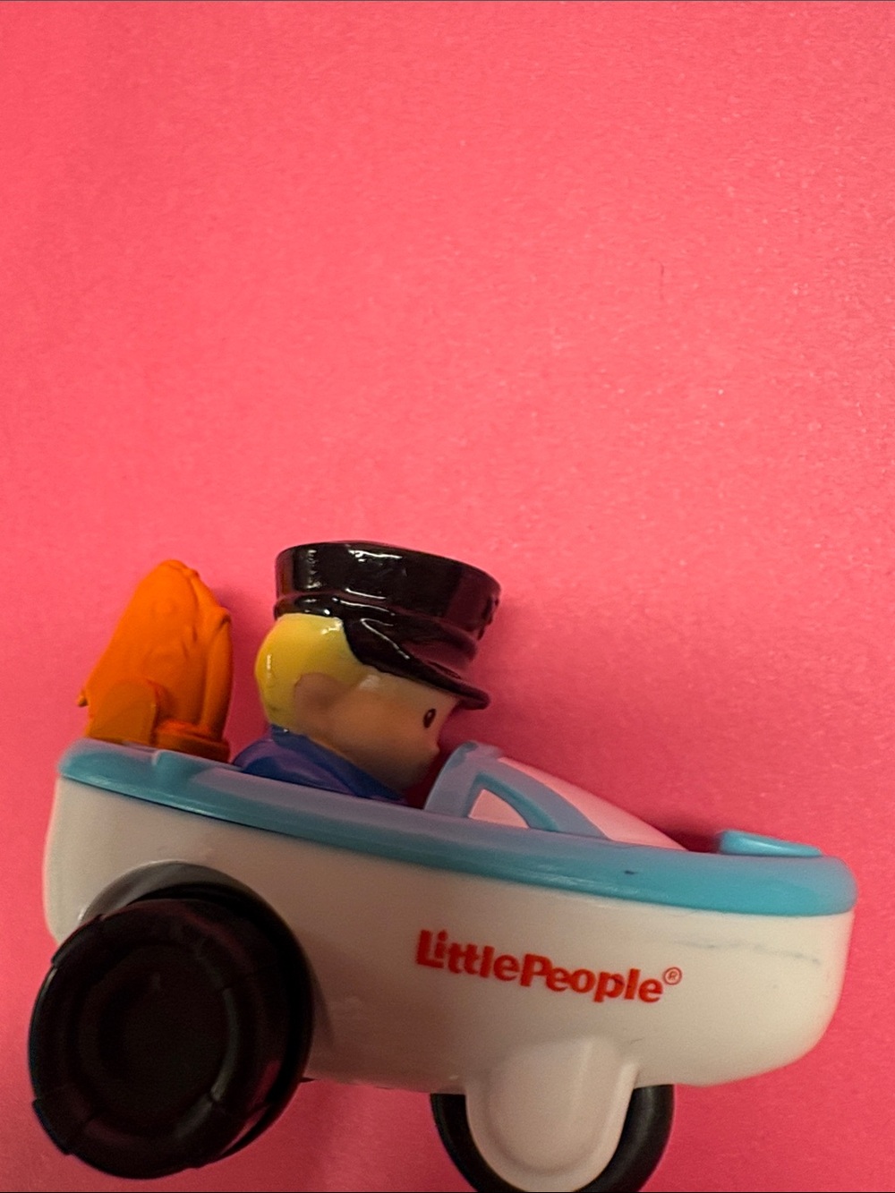 Little People Blue and White Pilot Car Toy with Orange Backpack